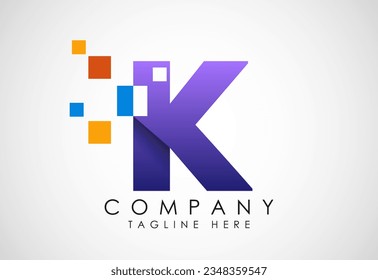 Alfabeto inglés con píxel de datos. Logo de píxeles de datos tecnológicos creativos