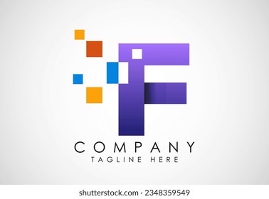 English alphabet with data pixel. Creative technological modern data pixel logo
