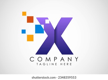 English alphabet with data pixel. Creative technological modern data pixel logo