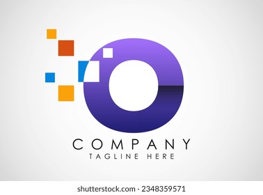 English alphabet with data pixel. Creative technological modern data pixel logo