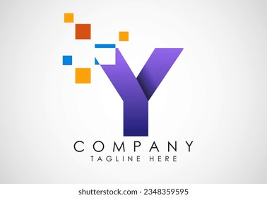 English alphabet with data pixel. Creative technological modern data pixel logo