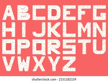 English alphabet with different golden  characters inside the letters. Hand Drawn. Freehand drawing. Doodle. Sketch.	