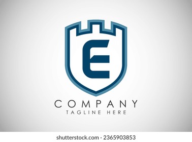 English Alphabet E With Castle Logo Design Vector. Graphic Alphabet Symbol For Corporate Business