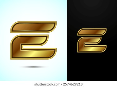 English alphabet E in gold color style. Graphic alphabet symbol for corporate business identity