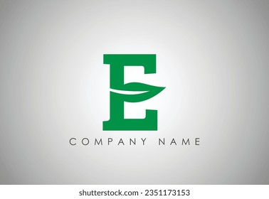 Alfabeto E inglés con plantilla vectorial de diseño de logo hoja.