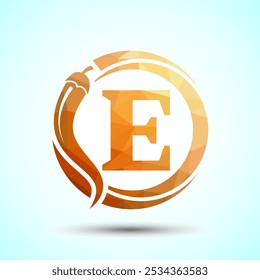 English Alphabet E With Red Chilli Logo Design. Low Poly Graphic Alphabet Symbol For Corporate Business