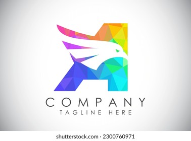 English alphabet A with Eagle head negative space symbol. Creative Eagle head vector design template