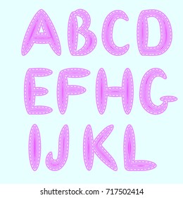 English alphabet, executed in the style of sewing, imitation of patches and seams