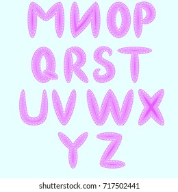 English alphabet, executed in the style of sewing, imitation of patches and seams