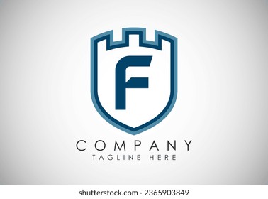 English Alphabet F With Castle Logo Design Vector. Graphic Alphabet Symbol For Corporate Business