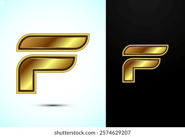 English alphabet F in gold color style. Graphic alphabet symbol for corporate business identity