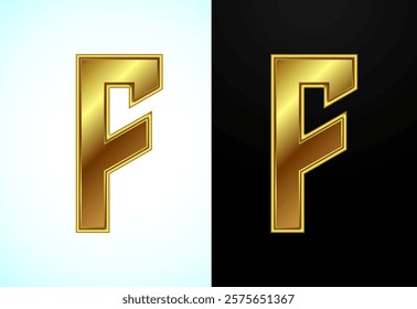 English alphabet F in gold color style. Graphic alphabet symbol for corporate business identity