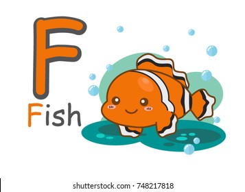 English alphabet f with picture of fish