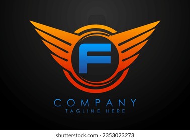 English alphabet F with wings logo design. Car and automotive vector logo concept