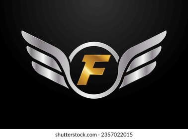 English alphabet F with wings logo design. Car and automotive vector logo concept