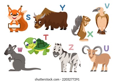 English Alphabet Flat Cute Animals Kids Stock Vector (Royalty Free ...