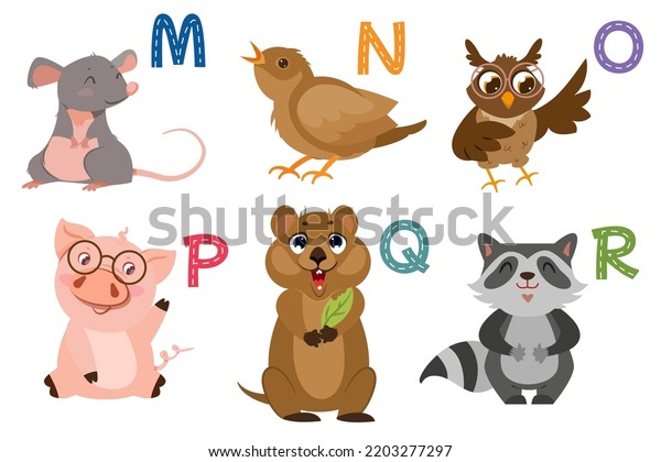 English Alphabet Flat Cute Animals Kids Stock Vector (Royalty Free ...