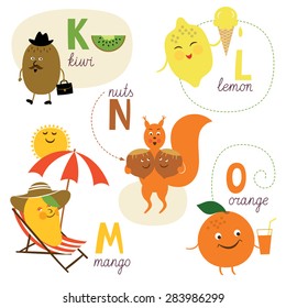 english alphabet with fruits and vegetables