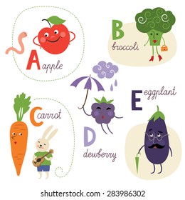 english alphabet with fruits and vegetables