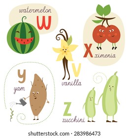 english alphabet with fruits and vegetables