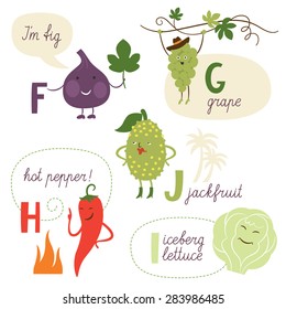 english alphabet with fruits and vegetables