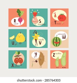 english alphabet with fruits and vegetables
