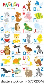 English alphabet with funny animals