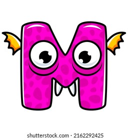 English alphabet with funny monsters, faces and eyes. Set of Monster cut aphabet with English letter. Colorful cartoon children Education and development of children detailed colorful Illustrations