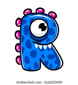 English alphabet with funny monsters, faces and eyes. Set of Monster cut aphabet with English letter. Colorful cartoon children Education and development of children detailed colorful Illustrations