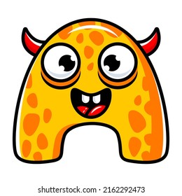 English alphabet with funny monsters, faces and eyes. Set of Monster cut aphabet with English letter. Colorful cartoon children Education and development of children detailed colorful Illustrations