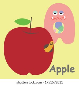 English alphabet with funny monsters.Apple card.
