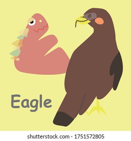 English alphabet with funny monsters.Eagle card.