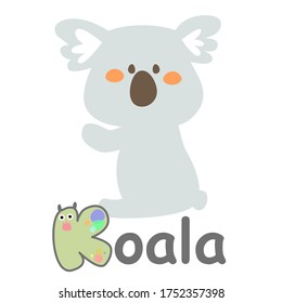 English alphabet with funny monsters.K card.