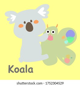 English alphabet with funny monsters.Koala card.