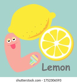 English alphabet with funny monsters.Lemon card.