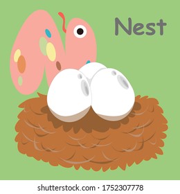 English alphabet with funny monsters.Nest card.
