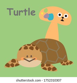 English alphabet with funny monsters.Turtle card.