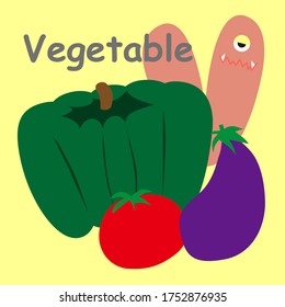 English alphabet with funny monsters.Vegetable card.