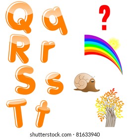 The English alphabet with funny pictures. letters Q, R, S, T. Vector. 10 EPS.