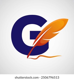 English alphabet G with feather logo design template. Logo for a writer or publishers.