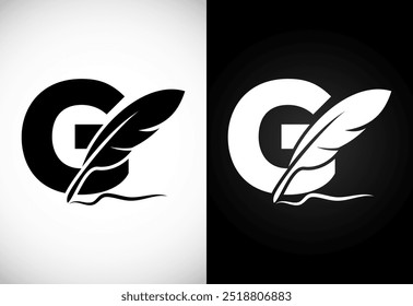 English alphabet G with feather logo design template. Logo for a writer or publishers.