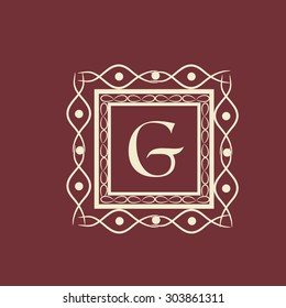 English Alphabet G in square shaped floral frame for premium monogram design.