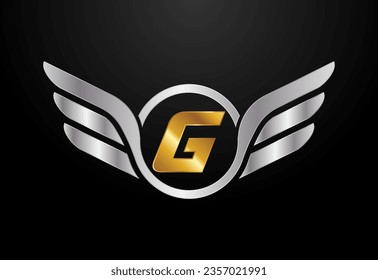 English alphabet G with wings logo design. Car and automotive vector logo concept