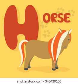 The English alphabet. H letter. H for the Horse. Vector Illustration. ABC Animal.