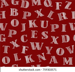 English alphabet. Hatching a white pencil on a dark red field. Simulation. Vector decorative background. 