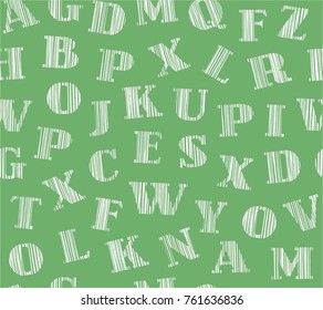 English alphabet. Hatching a white pencil on a green field. Simulation. Vector decorative background. 
