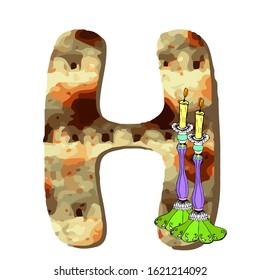 English alphabet for the holiday of Passover of letters with the texture of matzo. Font matza. Vector illustration on isolated background.