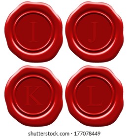 English alphabet "I,J,K,L" letters on sealing wax set (vector)