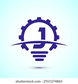 English alphabet J with electric bulb and gear sign. Creative idea logo concept