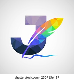 English alphabet J with feather logo design template. Logo for a writer or publishers.